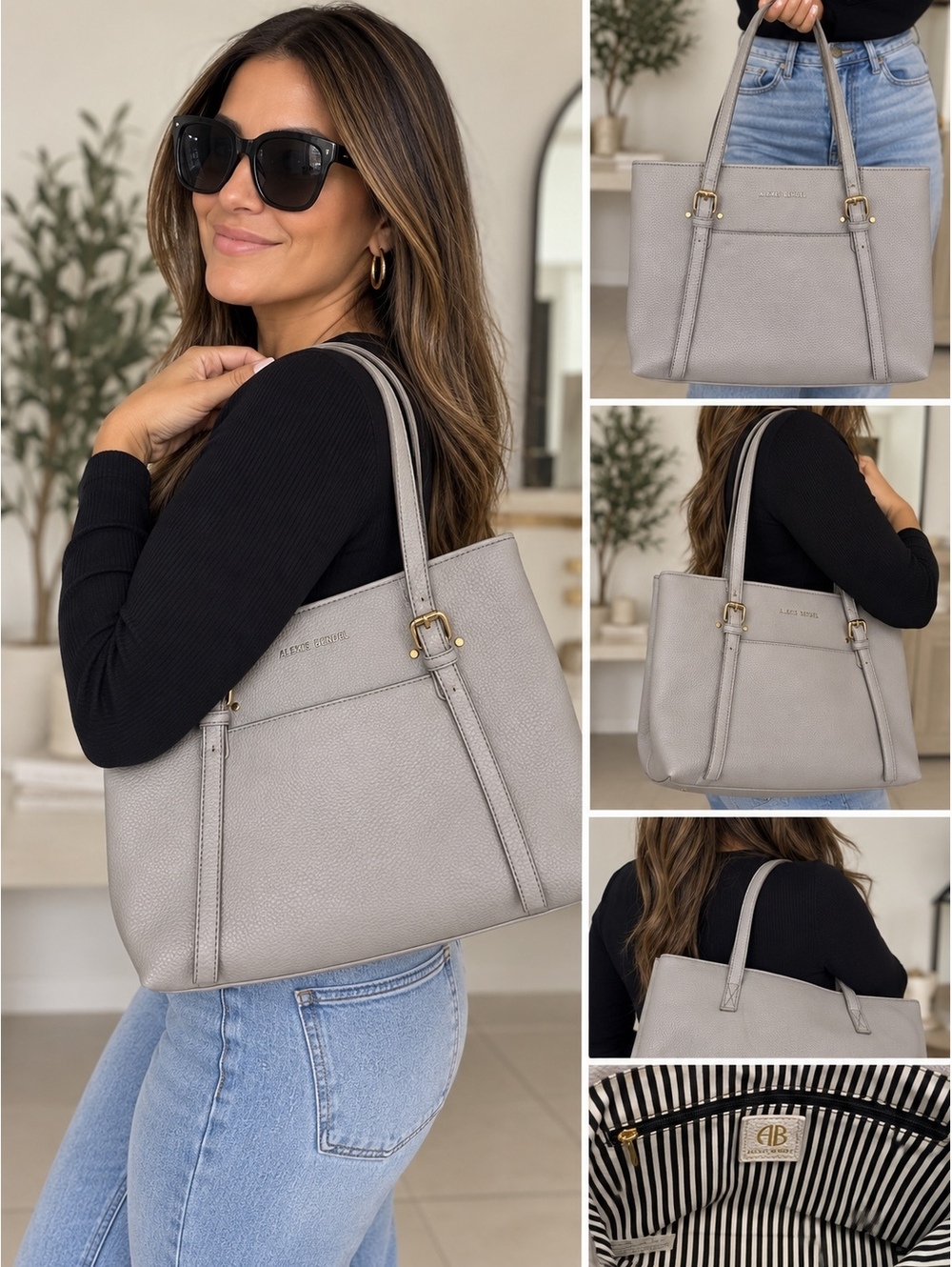 Alexis Bendel Gray Pebbled Tote Shoulder Bag Gold Hardware
